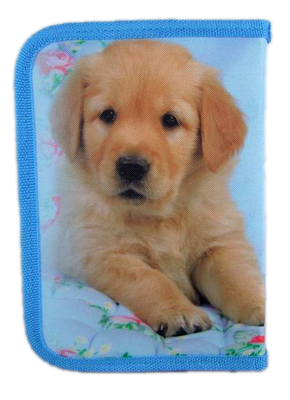 Blue Zippered Pencil Case Box One Zipper Bag Dog Printed For School
