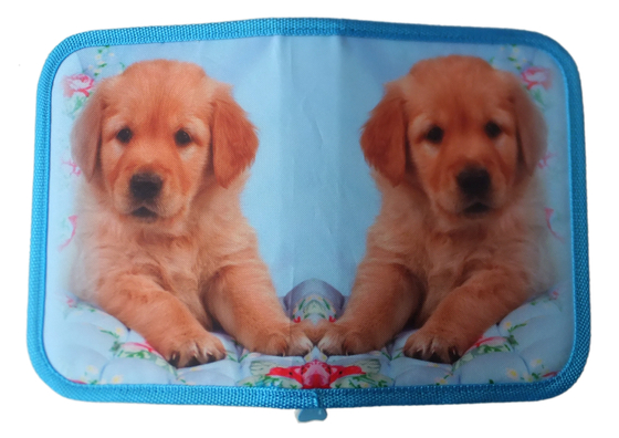 Blue Zippered Pencil Case Box One Zipper Bag Dog Printed For School