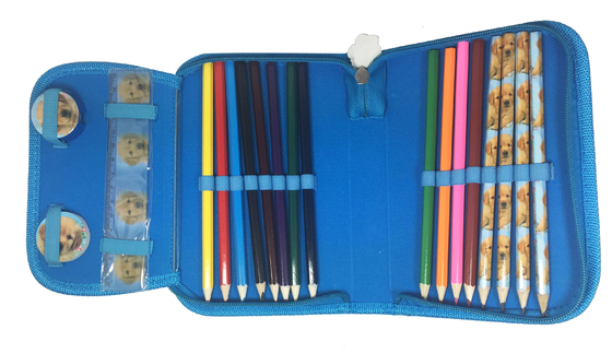 Blue Zippered Pencil Case Box One Zipper Bag Dog Printed For School