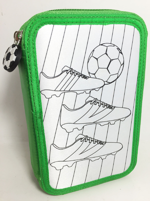 Green Childrens 3 Zip Pencil Case Triple Tier Bag 12.5×19.5×6 cm