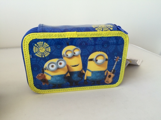 PVC Customize School 3 Zip Pencil Case Blue Color For Children Silk Printing